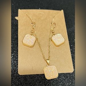 Women’s fashion jewelry. Faux Crystal Cluster Earrings and Necklace set.